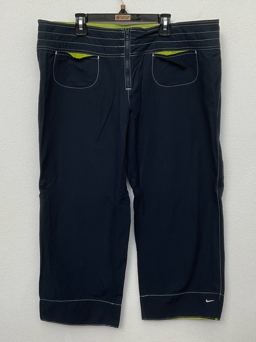 Nike Navy Blue, Lime Exercise Capris Zip Front Size XL Walking Outdoor